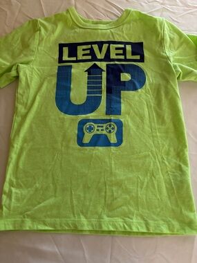 The Children's Place Neon Lime Green Tee with Blue 'LEVEL UP' Graphic